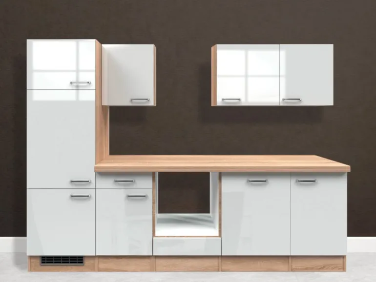 Flex-Well Exclusiv Küchenzeile Valero 280 cm ohne E-Geräte Hochglanz Weiß