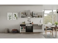 Flex-Well Exclusiv Küchenzeile Capri 210 cm Schwarz Matt-Endgrain Oak