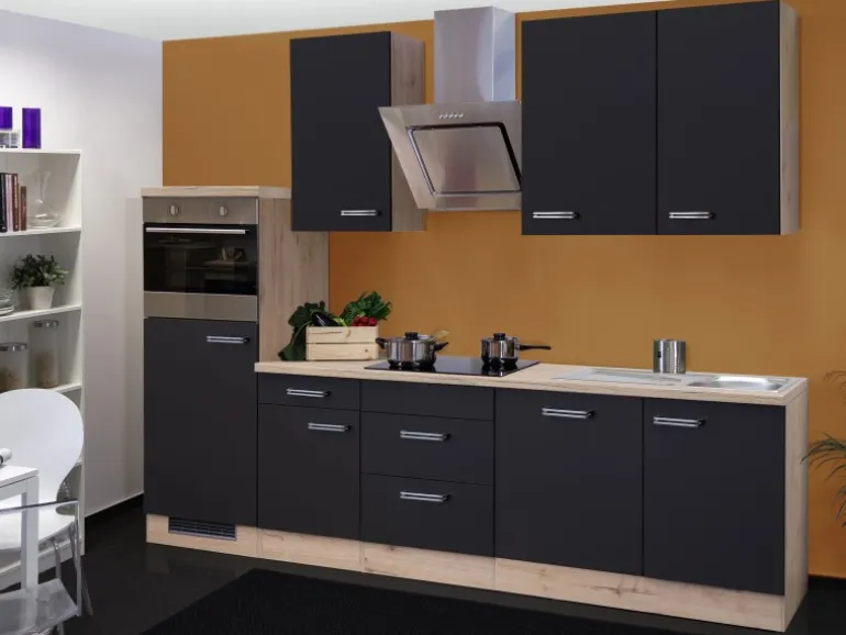 Flex-Well Exclusiv Küchenzeile Lara 280 cm Anthrazit-San Remo Eiche NB