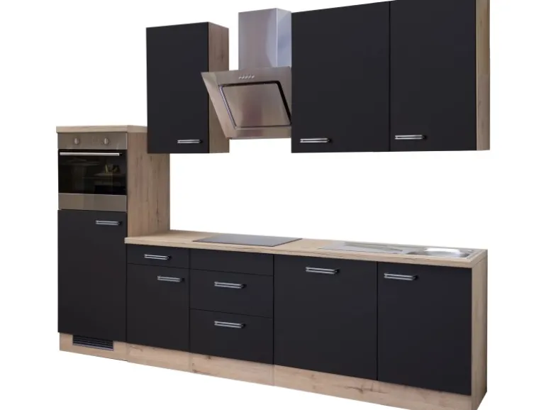 Flex-Well Exclusiv Küchenzeile Lara 280 cm Anthrazit-San Remo Eiche NB