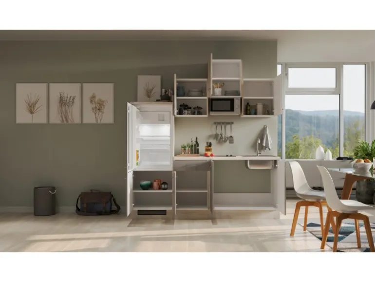 Flex-Well Exclusiv Küchenzeile Arizona 210 cm Quarz Cubanit - San Remo Eiche