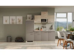 Flex-Well Exclusiv Küchenzeile Arizona 210 cm Quarz Cubanit - San Remo Eiche