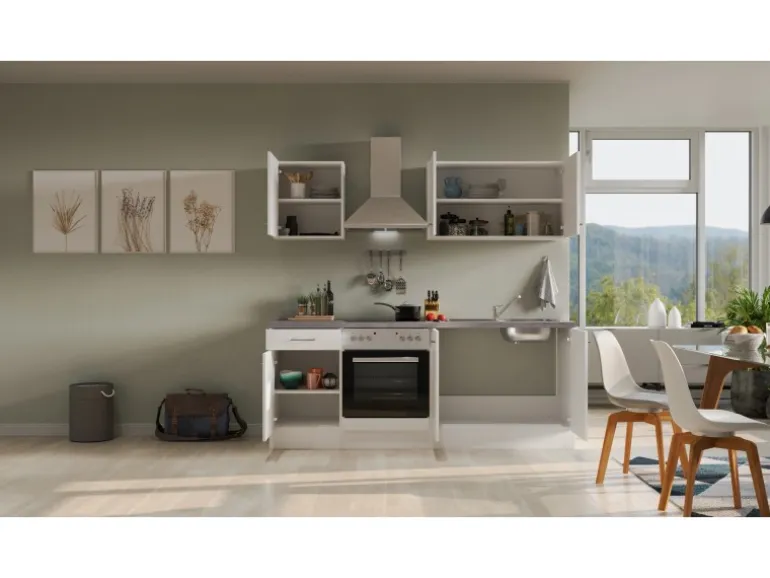 Flex-Well Exclusiv Küchenzeile Joelina 210 cm Weiß matt - Beton Grau