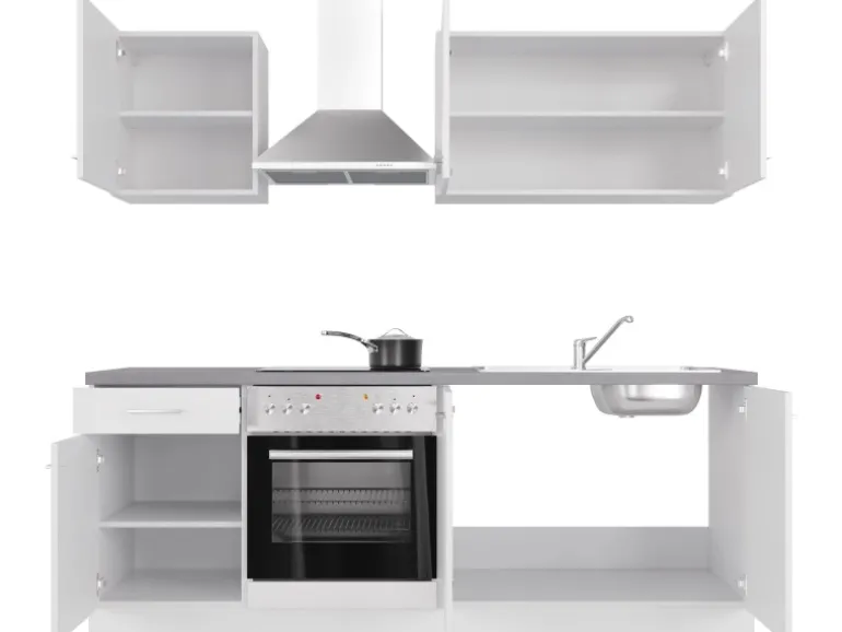 Flex-Well Exclusiv Küchenzeile Joelina 210 cm Weiß matt - Beton Grau