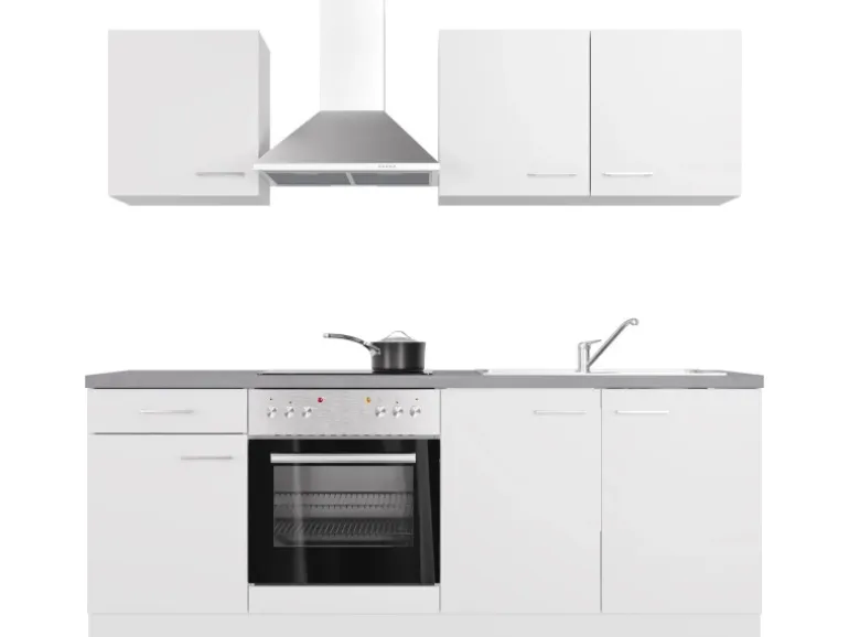 Flex-Well Exclusiv Küchenzeile Joelina 210 cm Weiß matt - Beton Grau