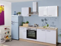 Flex-Well Exclusiv Küchenzeile Valero 210 cm Hochglanz Weiß-Sonoma Eiche