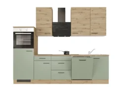Flex-Well Exclusiv Küchenzeile Cara 280 cm Schilfgrün matt - Artisan Eiche