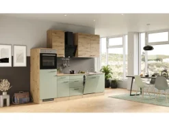 Flex-Well Exclusiv Küchenzeile Cara 280 cm Schilfgrün matt - Artisan Eiche