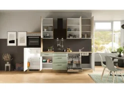 Flex-Well Exclusiv Küchenzeile Cara 280 cm Schilfgrün matt - Artisan Eiche