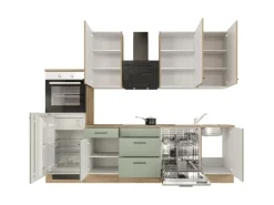 Flex-Well Exclusiv Küchenzeile Cara 280 cm Schilfgrün matt - Artisan Eiche