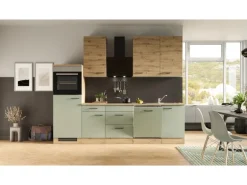 Flex-Well Exclusiv Küchenzeile Cara 280 cm Schilfgrün matt - Artisan Eiche