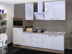 Flex-Well Exclusiv Küchenzeile Valero 270 cm Hochglanz Weiß-Sonoma Eiche NB