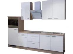 Flex-Well Exclusiv Küchenzeile Valero 270 cm Hochglanz Weiß-Sonoma Eiche NB