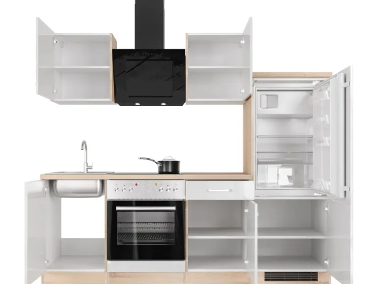 Flex-Well Exclusiv Küchenzeile Valero 220 cm Hochglanz Weiß - Sonoma Eiche