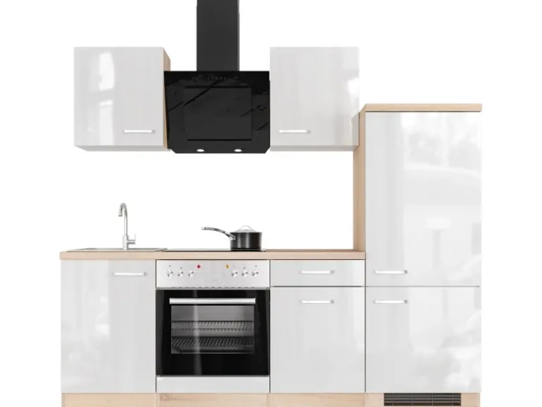Flex-Well Exclusiv Küchenzeile Valero 220 cm Hochglanz Weiß - Sonoma Eiche
