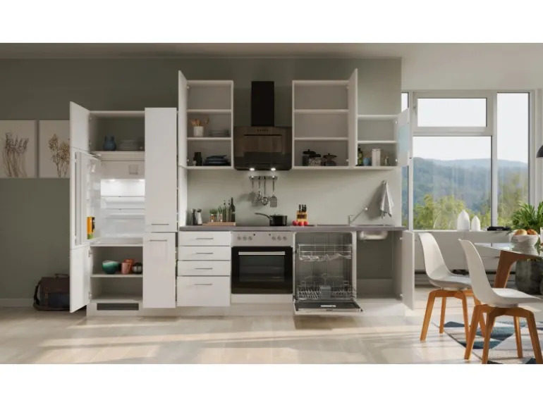 Flex-Well Exclusiv Küchenzeile Joelina 310 cm Weiß matt - Beton Grau