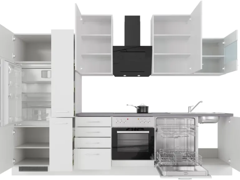 Flex-Well Exclusiv Küchenzeile Joelina 310 cm Weiß matt - Beton Grau