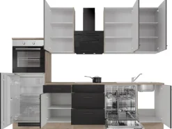 Flex-Well Exclusiv Küchenzeile Capri 280 cm Schwarz Matt-Endgrain Oak