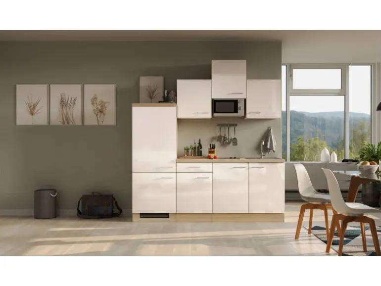 Flex-Well Exclusiv Küchenzeile Orlando 210 cm Kaschmir Glanz - Sonoma Eiche