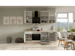 Flex-Well Exclusiv Küchenzeile Valero 220 cm Hochglanz Weiß - Sonoma Eiche