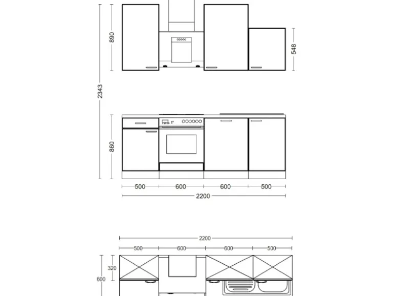 Flex-Well Exclusiv Küchenzeile Valero 220 cm Hochglanz Weiß - Sonoma Eiche