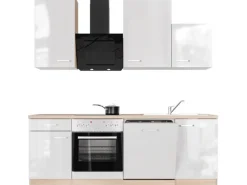 Flex-Well Exclusiv Küchenzeile Valero 220 cm Hochglanz Weiß - Sonoma Eiche