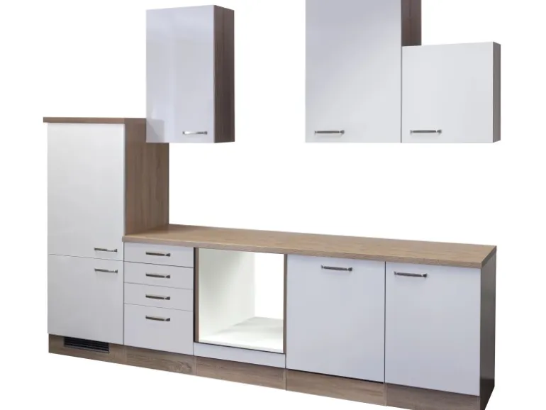 Flex-Well Exclusiv Küchenzeile Valero 280 cm ohne E-Geräte Hochglanz Weiß