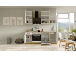 Flex-Well Exclusiv Küchenzeile Vintea 220 cm Magnolia matt - Lancelot Oak