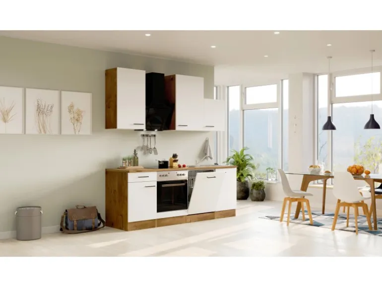 Flex-Well Exclusiv Küchenzeile Vintea 220 cm Magnolia matt - Lancelot Oak