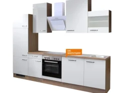 Flex-Well Exclusiv Küchenzeile Valero 280 cm Hochglanz Weiß-Sonoma Eiche