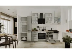 Flex-Well Exclusiv Küchenzeile Lund 310 cm Lichtgrau glänzend-Rauchgrau