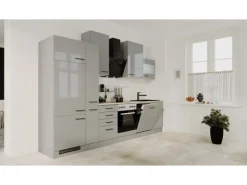 Flex-Well Exclusiv Küchenzeile Lund 310 cm Lichtgrau glänzend-Rauchgrau