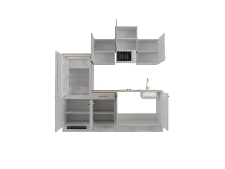 Flex-Well Exclusiv Küchenzeile 1602-002 Lund 210 cm Lichtgrau glänzend-Rauchgrau