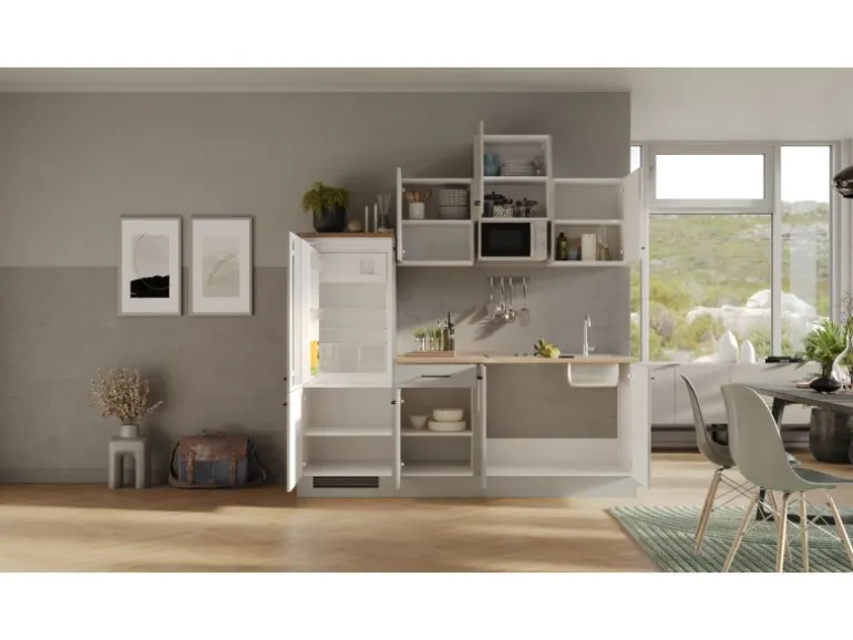 Flex-Well Exclusiv Küchenzeile 1602-002 Lund 210 cm Lichtgrau glänzend-Rauchgrau