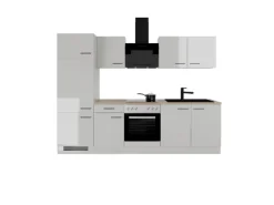 Flex-Well Exclusiv Küchenzeile Lund 270 cm Lichtgrau glänzend-Rauchgrau