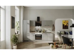 Flex-Well Exclusiv Küchenzeile Lund 270 cm Lichtgrau glänzend-Rauchgrau
