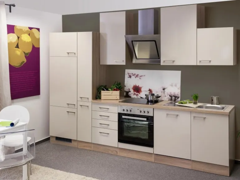 Flex-Well Exclusiv Küchenzeile Orlando 310 cm Kaschmir Glanz-Sonoma Eiche