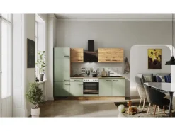 Flex-Well Exclusiv Küchenzeile Cara 270 cm Schilfgrün matt - Artisan Eiche
