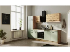 Flex-Well Exclusiv Küchenzeile Cara 270 cm Schilfgrün matt - Artisan Eiche