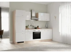 Flex-Well Exclusiv Küchenzeile Valero 270 cm Hochglanz Weiß - Sonoma Eiche