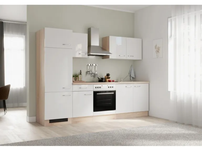 Flex-Well Exclusiv Küchenzeile Valero 270 cm Hochglanz Weiß - Sonoma Eiche