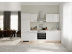 Flex-Well Exclusiv Küchenzeile Valero 270 cm Hochglanz Weiß - Sonoma Eiche