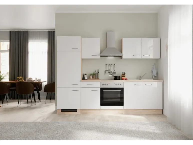 Flex-Well Exclusiv Küchenzeile Valero 270 cm Hochglanz Weiß - Sonoma Eiche