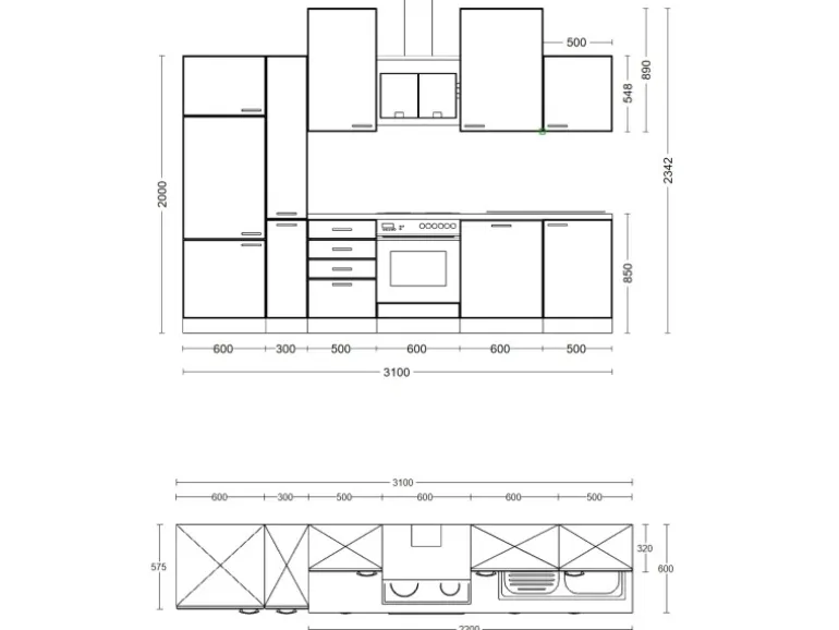 Flex-Well Exclusiv Küchenzeile Lund 310 cm Lichtgrau glänzend-Rauchgrau