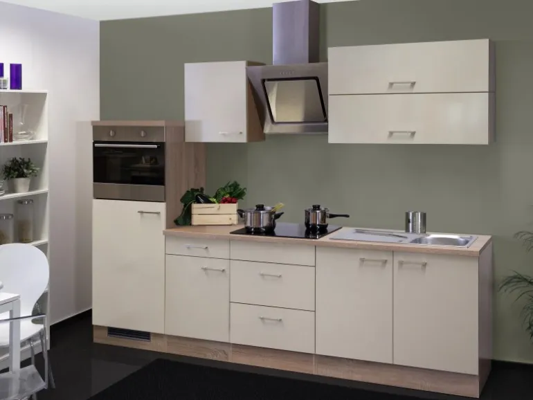 Flex-Well Exclusiv Küchenzeile Orlando 270 cm Kaschmir Glanz-Sonoma Eiche NB