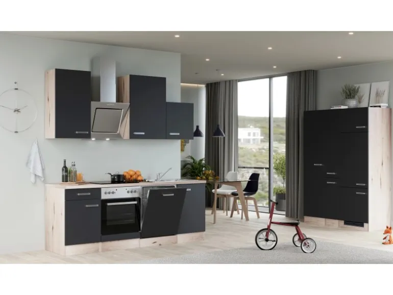 Flex-Well Exclusiv Küchenzeile Lara 360 cm Anthrazit - San Remo Eiche
