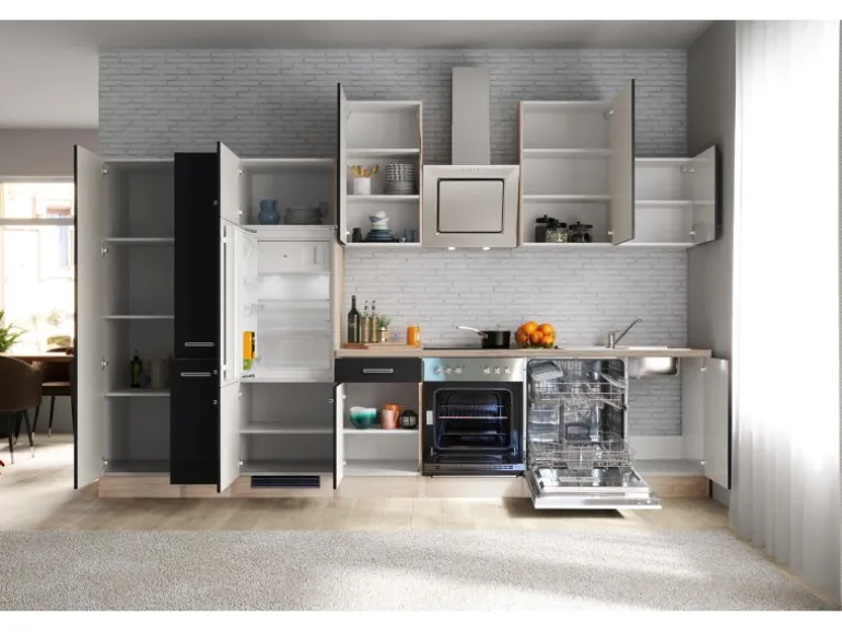 Flex-Well Exclusiv Küchenzeile Lara 360 cm Anthrazit - San Remo Eiche