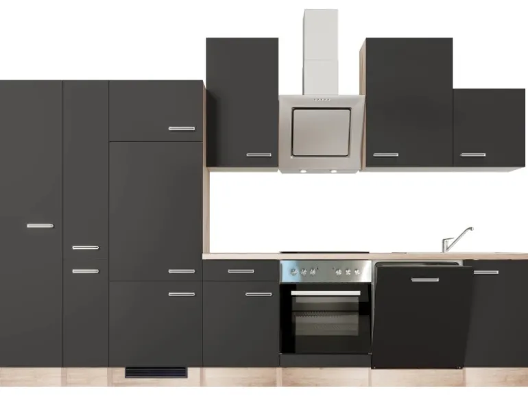 Flex-Well Exclusiv Küchenzeile Lara 360 cm Anthrazit - San Remo Eiche