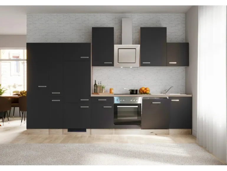 Flex-Well Exclusiv Küchenzeile Lara 360 cm Anthrazit - San Remo Eiche