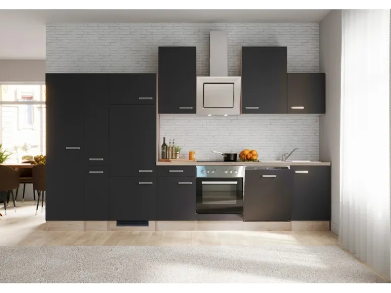 Flex-Well Exclusiv Küchenzeile Lara 360 cm Anthrazit - San Remo Eiche